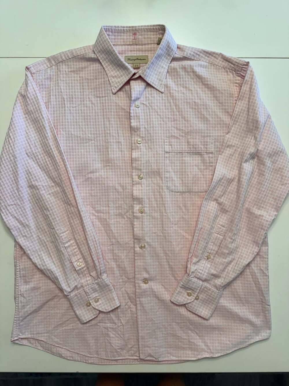 Tommy Bahama Men's Long Sleeve Button Down Shirt Pink Plaid 16-1/2 34-35